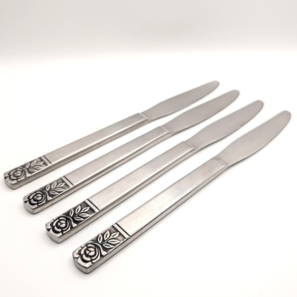 Satin Rose Hong Kong Dinner Knives Set of 4 Stainless Steel Floral Handle 8.25"